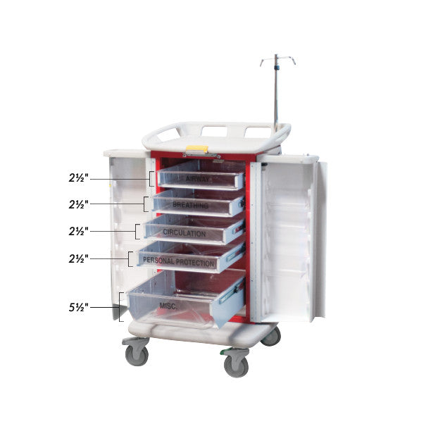 ER 2000 Instant Access Emergency Cart, 5 Drawers, Red