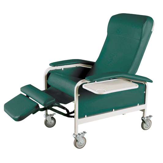 Drop Arm Care Cliner, Nylon Casters, Hunter Green