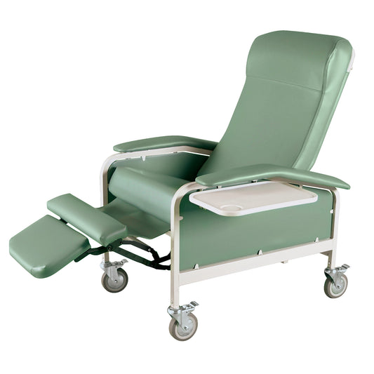 Drop Arm Care Cliner, Nylon Casters, Moss Green