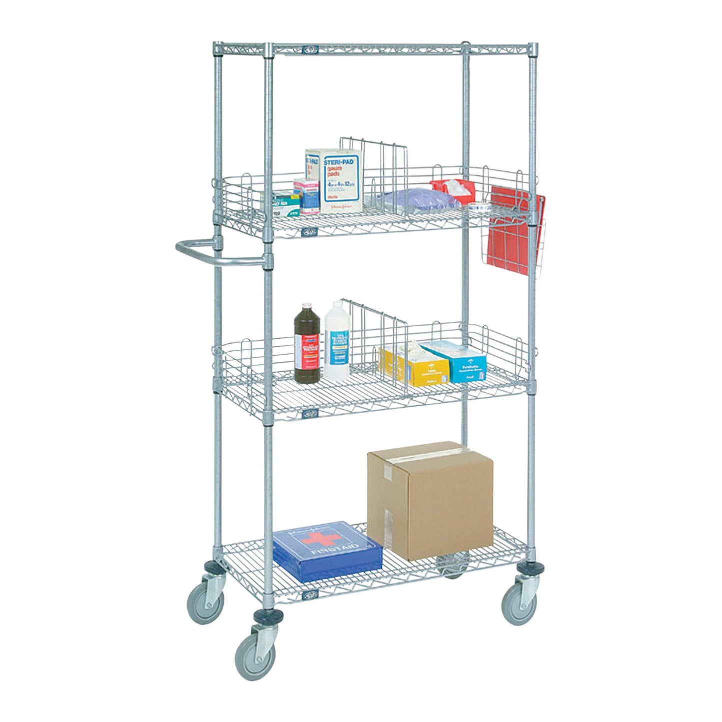 Chrome Wire Stem Caster Truck, 4 Shelves, 48"W x 69"H x 18"D, Poly Casters