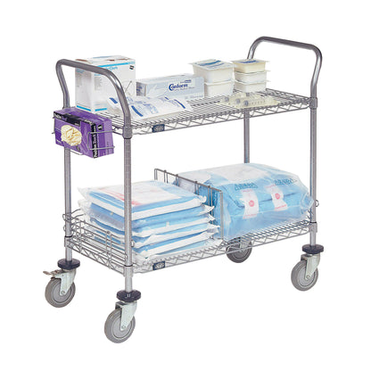 Wire Utility Cart, Chrome, 2 Shelves, 48"W x 39"H x 24"D