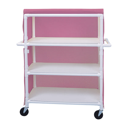Linen Cart, Wide, 3 Shelves, 52"W x 60-1/4"H x 21-1/2"D, Mauve
