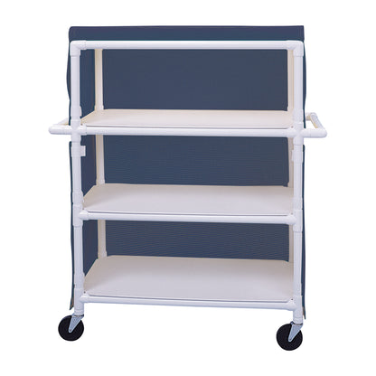Linen Cart, Wide, 3 Shelves, 52"W x 60-1/4"H x 21-1/2"D, Navy