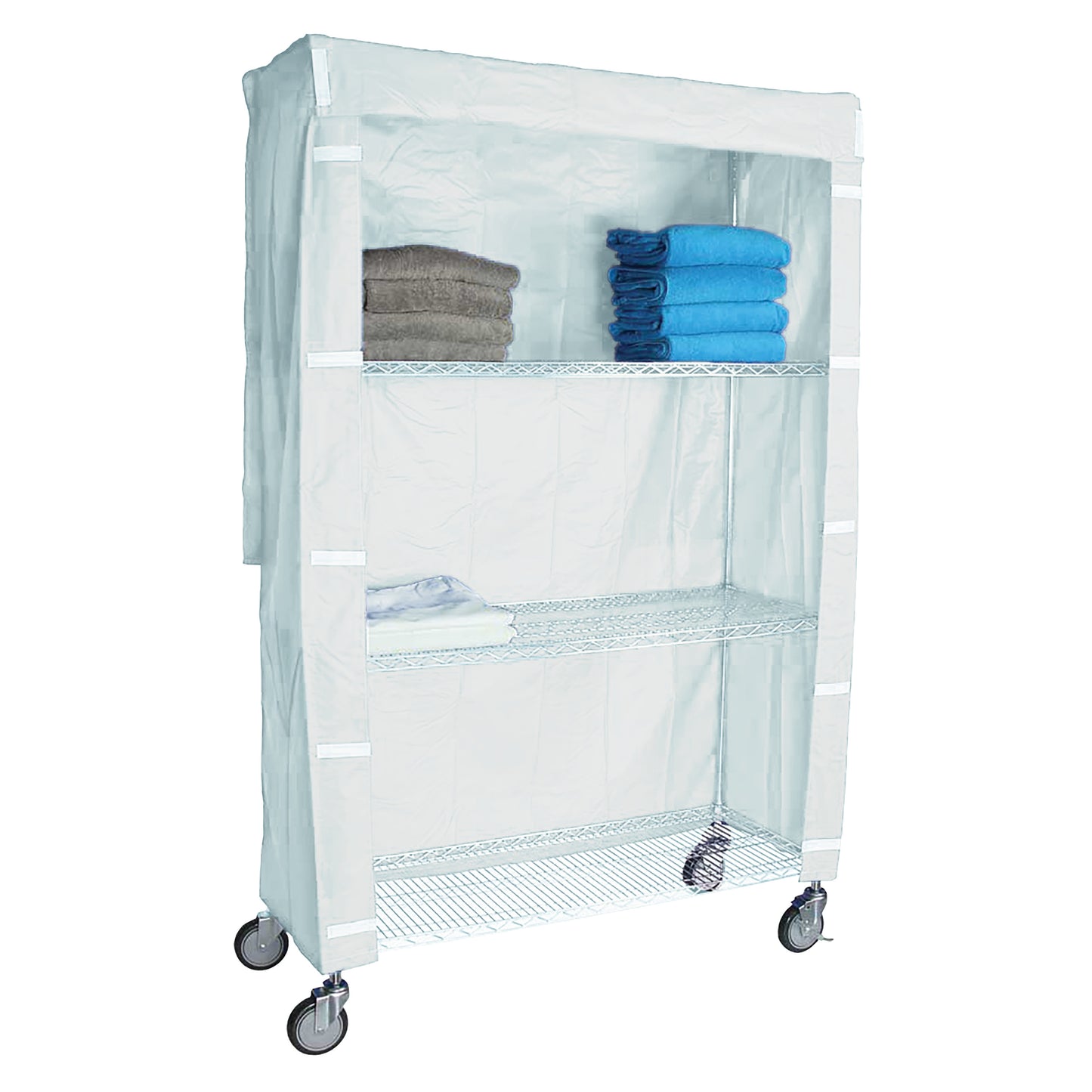 Cart Cover for 4-Shelf Chrome Wire Linen Cart, 36"W x 72"H x 18"D, White