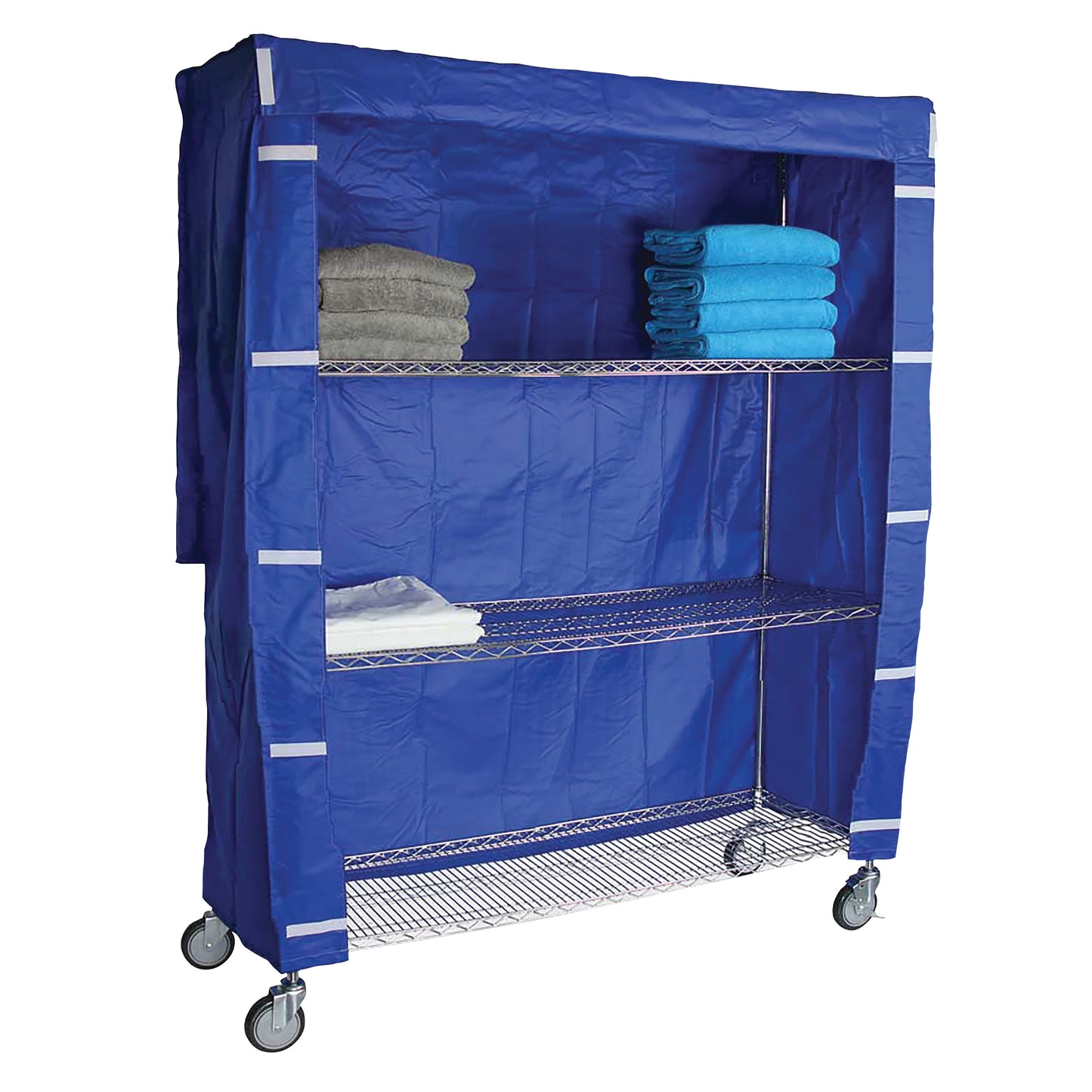 Cart Cover for 4-Shelf Chrome Wire Linen Cart, 60"W x 72"H x 18"D, Blue