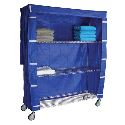 Cart Cover for 4-Shelf Chrome Wire Linen Cart, 60"W x 72"H x 18"D, Blue