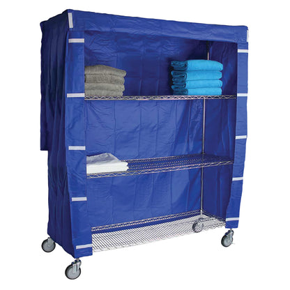 Cart Cover for 4-Shelf Chrome Wire Linen Cart, 60"W x 72"H x 24"D, Blue