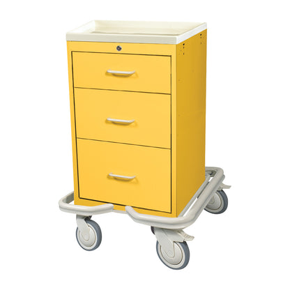 Mini Series 3-Drawer Isolation Tower Cart, Key Lock, Solid Yellow
