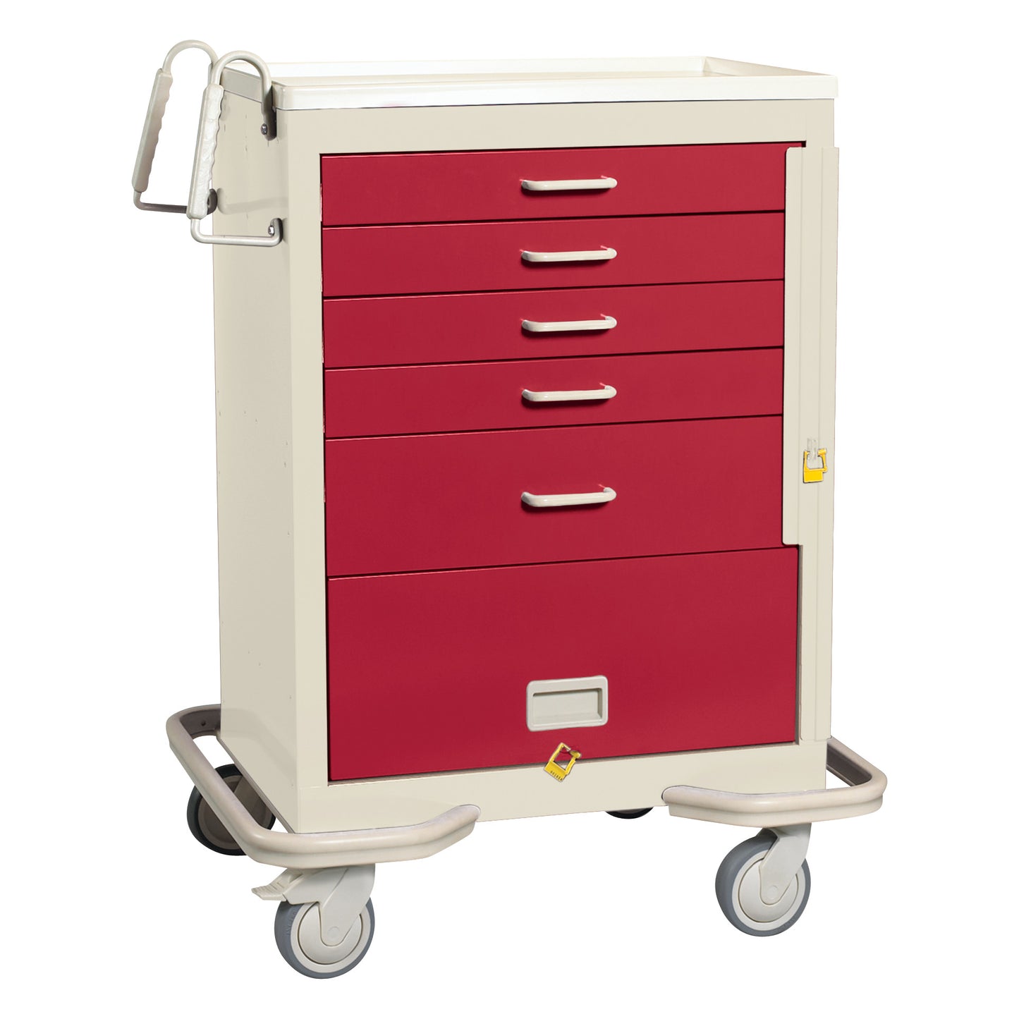 Standard Series 5-Drawer Emergency Cart with Panel, Breakaway Lock, Two-Tone Red