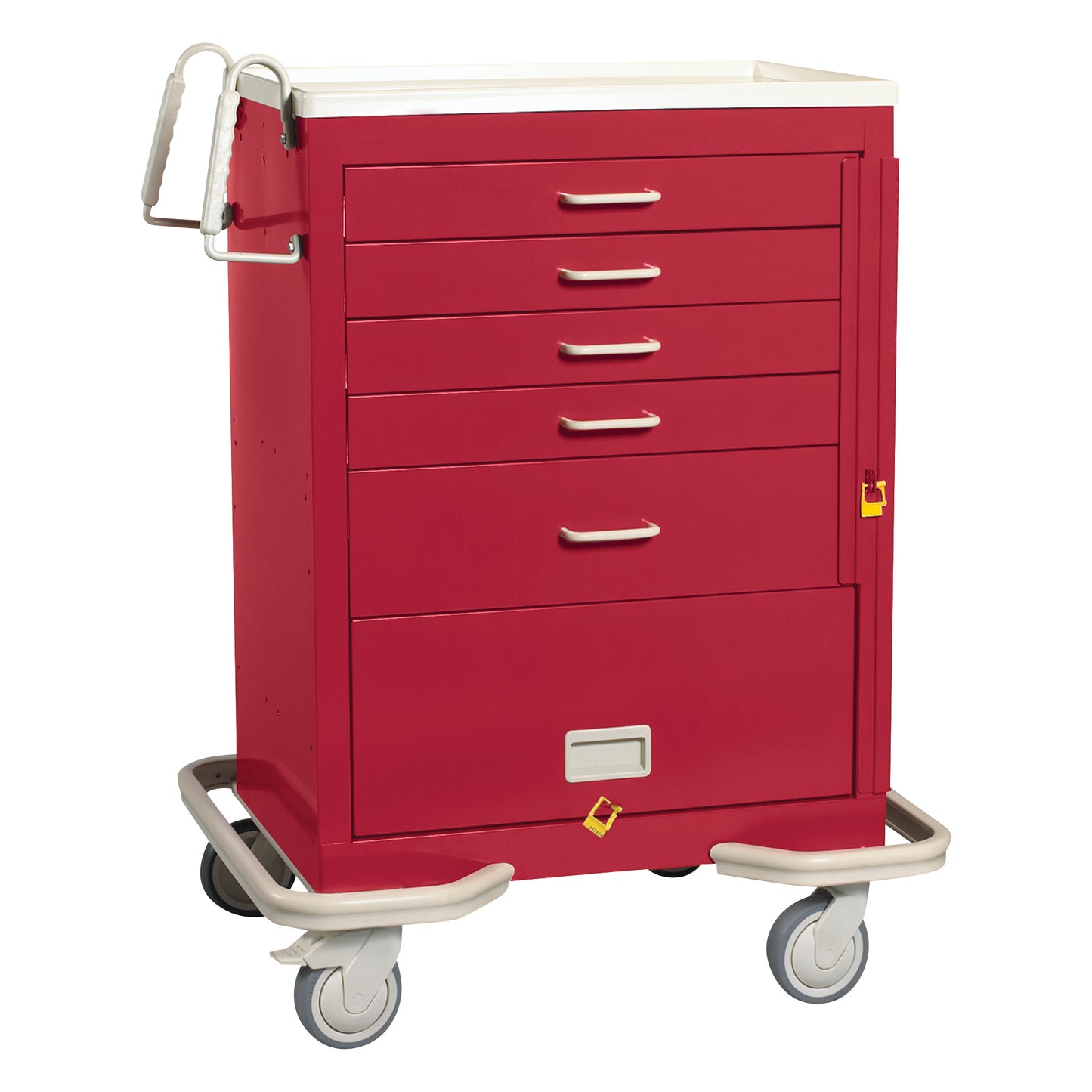 Standard Series 5-Drawer Emergency Cart with Panel, Breakaway Lock, Solid Red