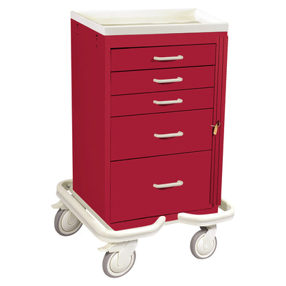 Mini Series 5-Drawer Emergency Tower Cart, Breakaway Lock, Solid Red