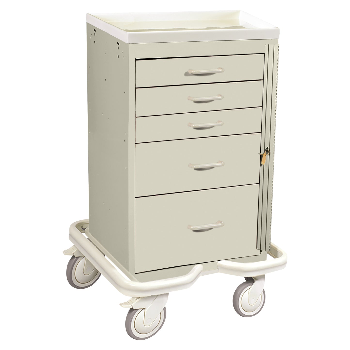 Mini Series 5-Drawer Emergency Tower Cart, Breakaway Lock, Two-Tone Beige