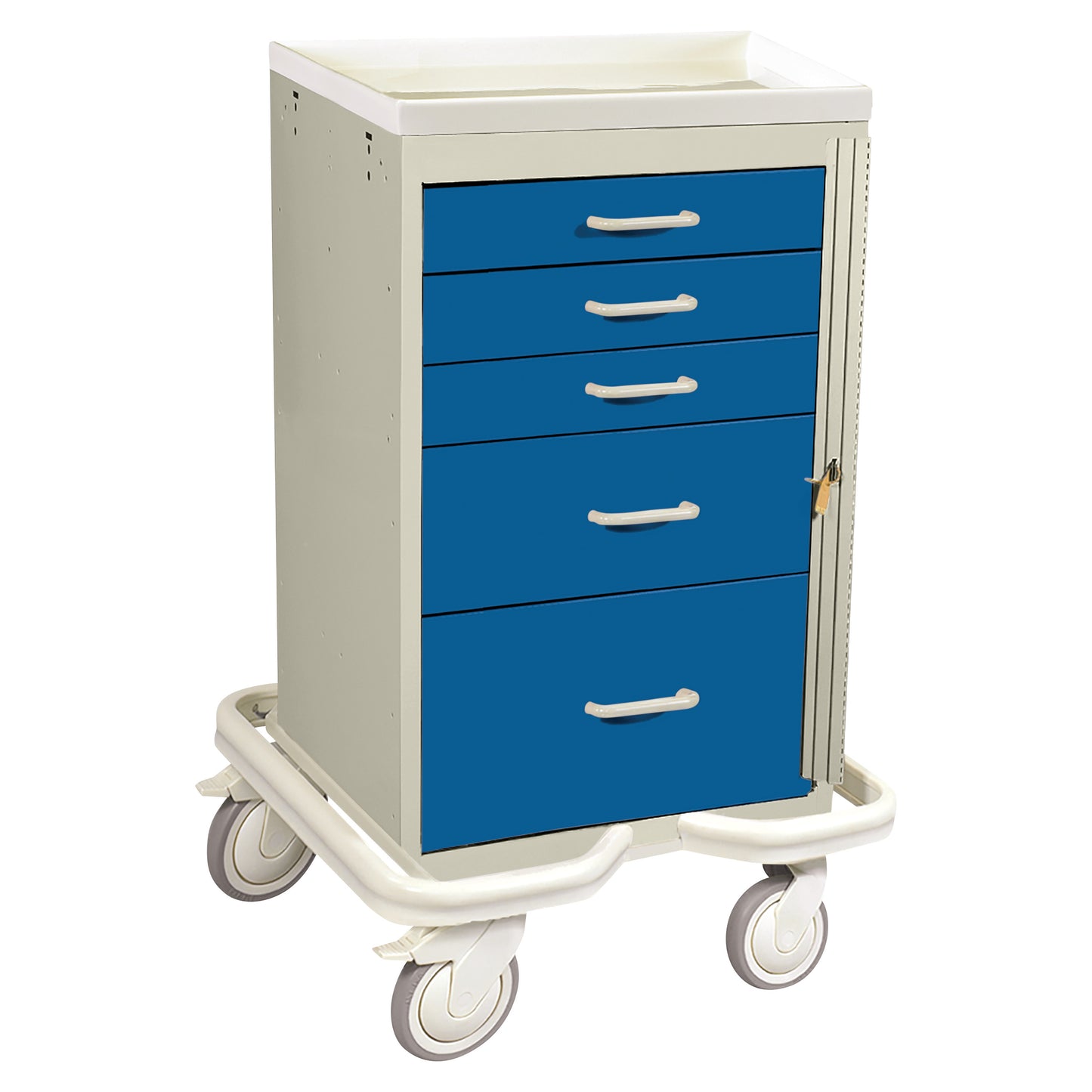 Mini Series 5-Drawer Emergency Tower Cart, Breakaway Lock, Two-Tone Dark Blue