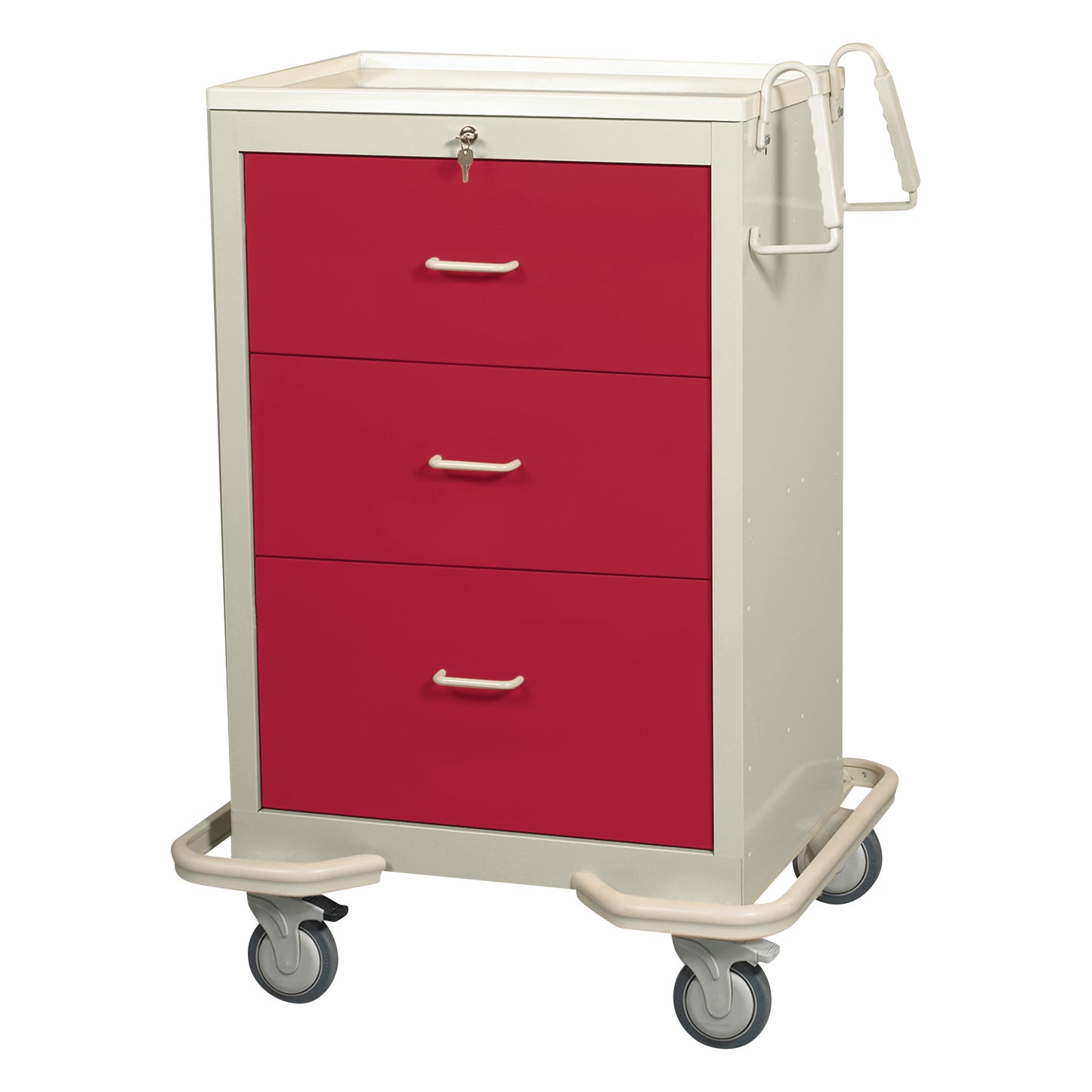 Standard Series 3-Drawer Isolation Cart, Key Lock, Two-Tone Red