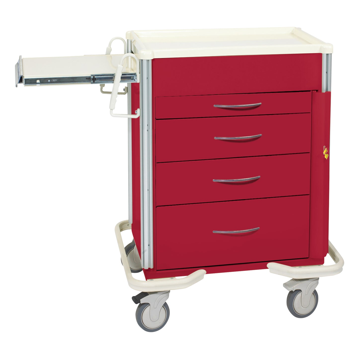 Select Series 4-Drawer Emergency Cart, Breakaway Lock, Solid Red