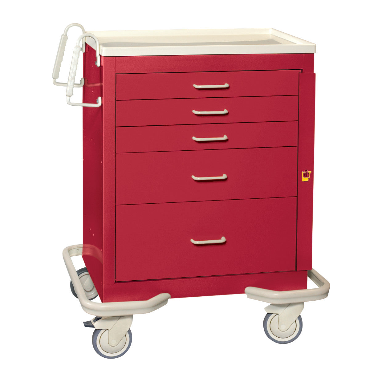 Standard Series 5-Drawer Emergency Cart, Breakaway Lock, Solid Red