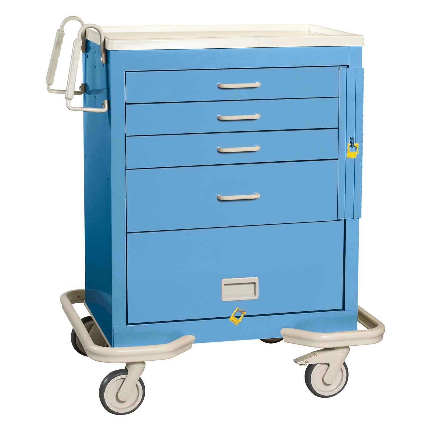 Standard Series 4-Drawer Emergency Cart with Panel, Breakaway Lock, Solid Slate Blue