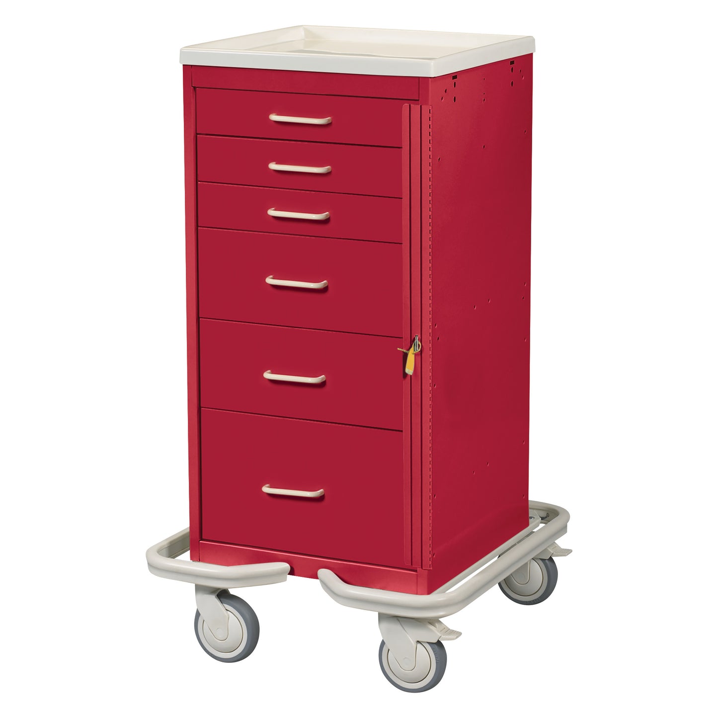 Mini Series 6-Drawer Emergency Tower Cart, Breakaway Lock, Solid Red
