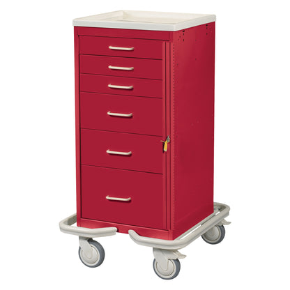 Mini Series 6-Drawer Emergency Tower Cart, Breakaway Lock, Solid Red