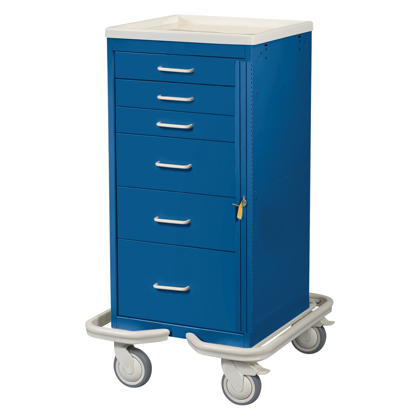Mini Series 6-Drawer Emergency Tower Cart, Breakaway Lock, Solid Dark Blue