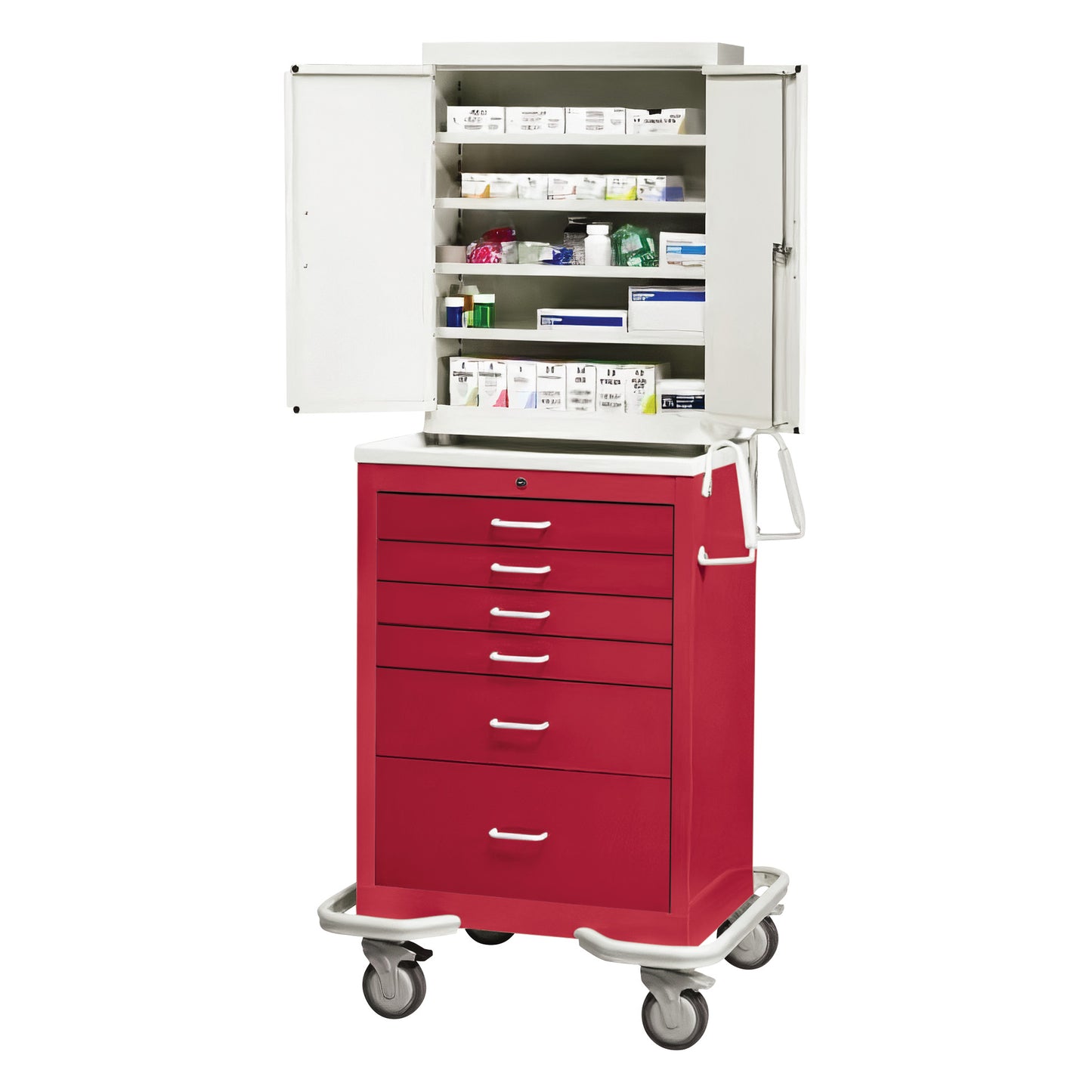 Standard Series 6-Drawer Suture Cart, Key Lock, Solid Red