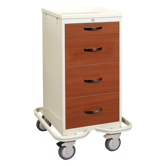 Mini Series 4-Drawer Wood-Look Tower Cart, Key Lock, Two-Tone Cherry