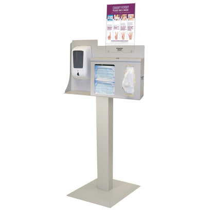 Touchless Hygiene System, Stand, Hand Sanitizer Dispenser Mount, Locking Lid, Vertical Sign, Beige Steel