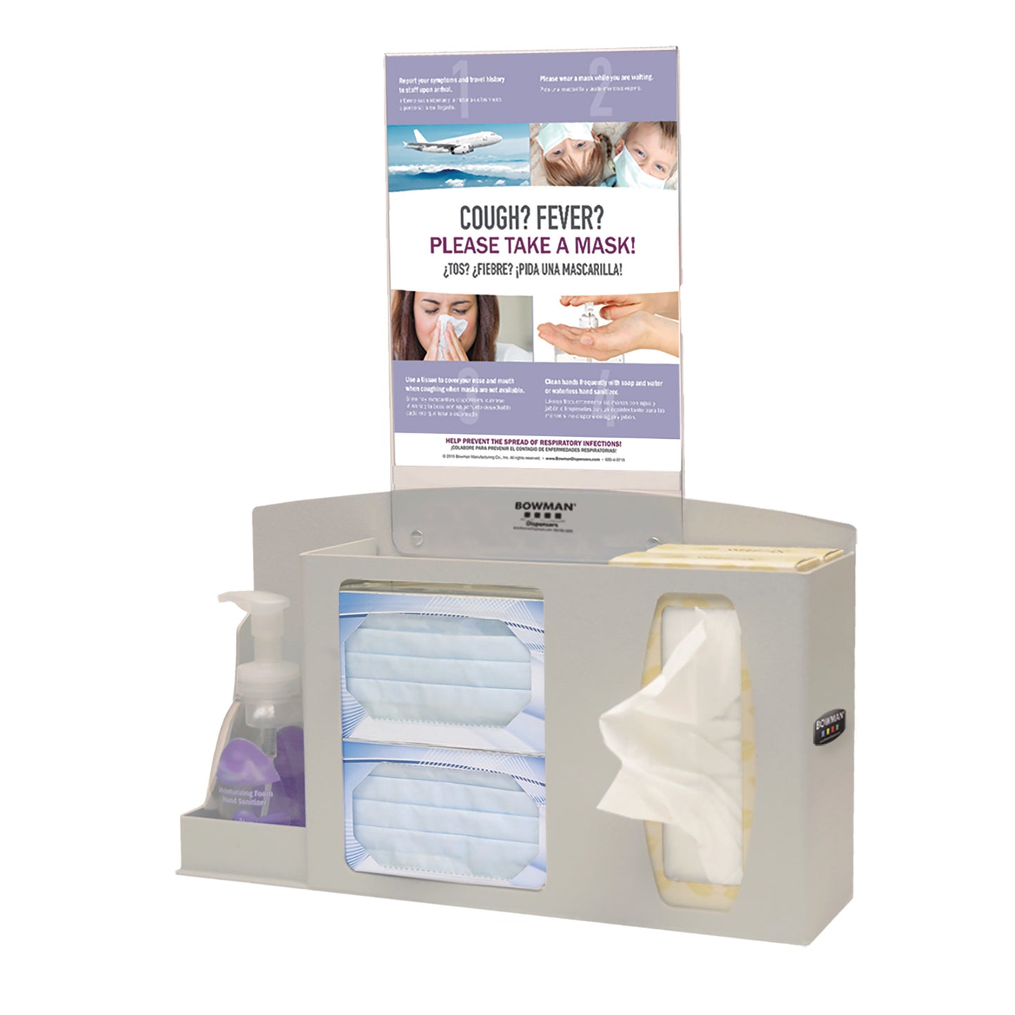 Basic Hygiene Center, Counter/Wall, Hand Sanitizer Holder, Vertical Sign, Beige ABS