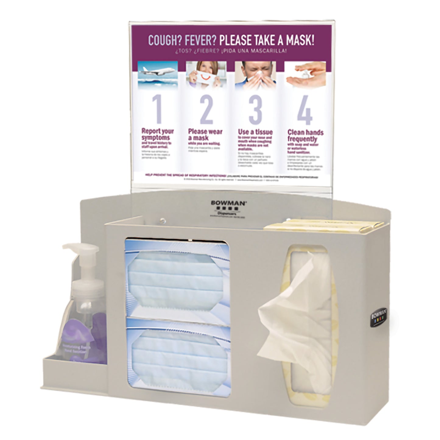 Basic Hygiene Center, Counter/Wall, Hand Sanitizer Holder, Horizontal Sign, Beige ABS