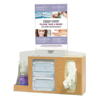 Basic Hygiene Center, Counter/Wall, Hand Sanitizer Holder, Vertical Sign, Maple ABS