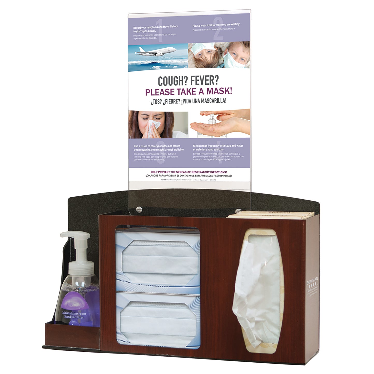 Basic Hygiene Center, Counter/Wall, Hand Sanitizer Holder, Vertical Sign, Cherry ABS