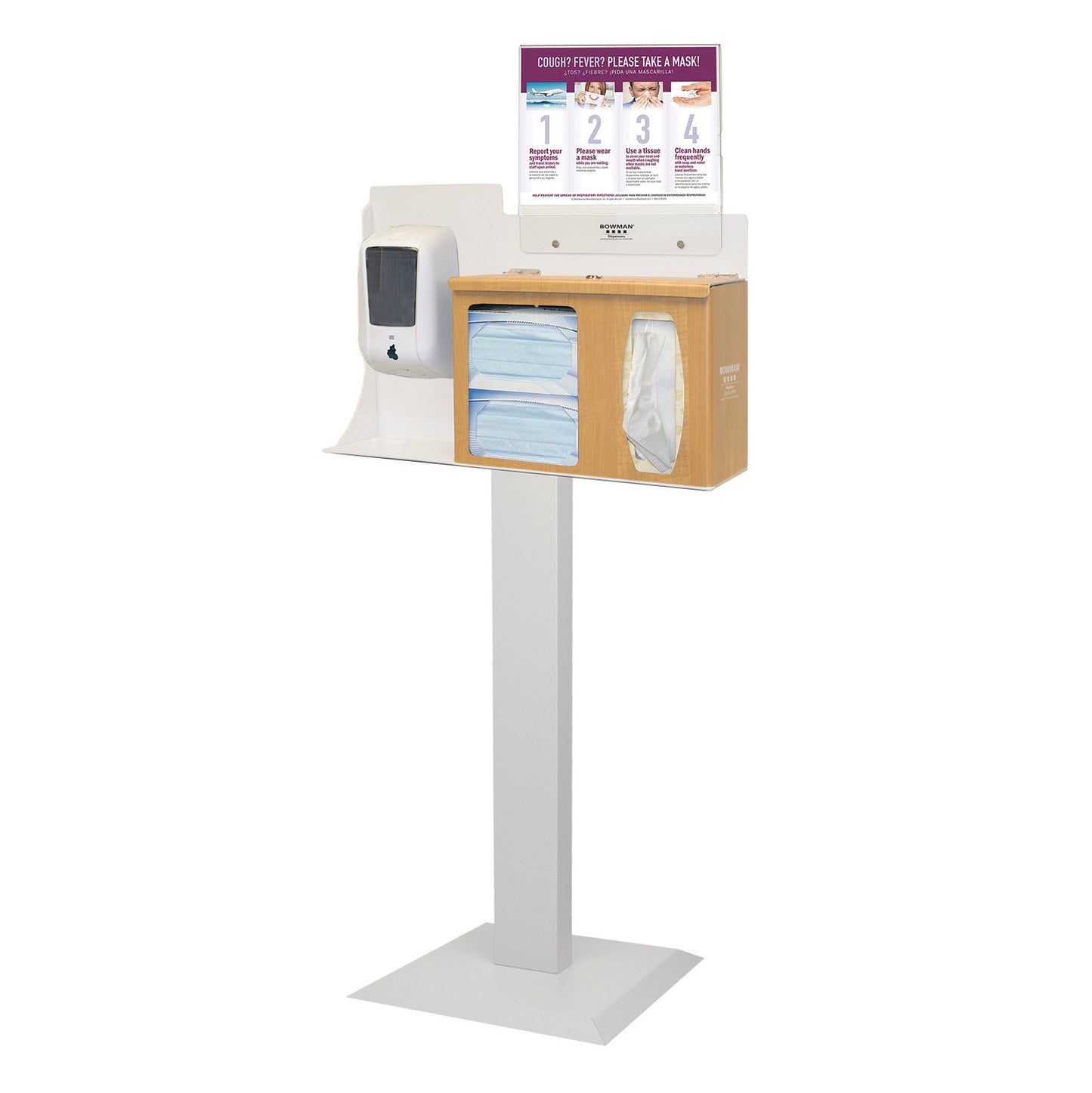 Touchless Hygiene System, Stand, Hand Sanitizer Dispenser Mount, Locking Lid, Horizontal Sign, Maple ABS