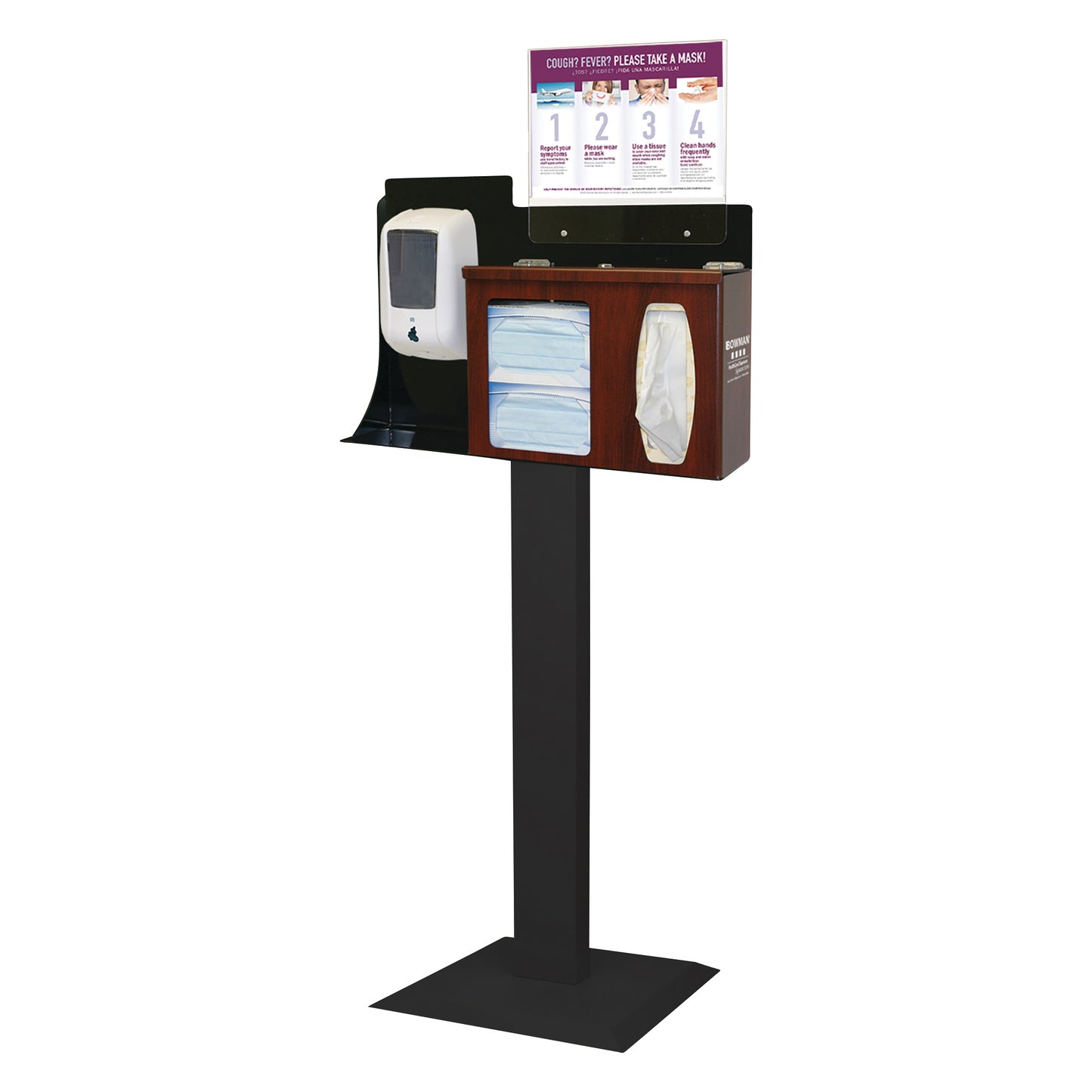Touchless Hygiene System, Stand, Hand Sanitizer Dispenser Mount, Locking Lid, Horizontal Sign, Cherry ABS