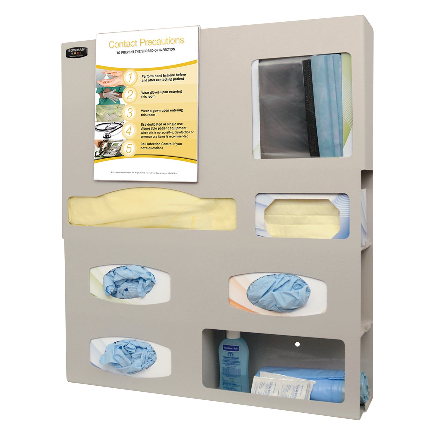 Isolation Station, 4-3/4"D, Tri-Glove, Single-Gown, With Clip-On Sign, Beige ABS