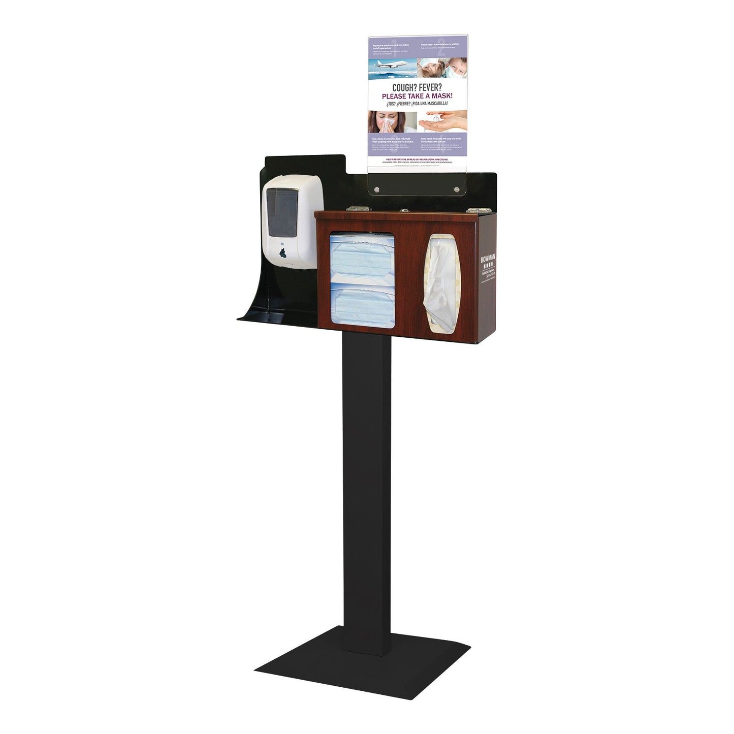 Touchless Hygiene System, Stand, Hand Sanitizer Dispenser Mount, Locking Lid, Vertical Sign, Cherry ABS