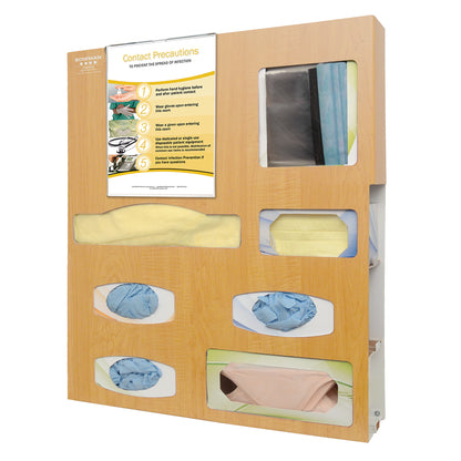 Isolation Station, 4-3/4"D, Tri-Glove, Single-Gown, With Clip-On Sign, Maple ABS