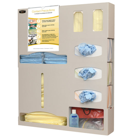 Isolation Station, 4-3/4"D, Tri-Glove, Double-Gown, With Clip-On Sign, Beige ABS