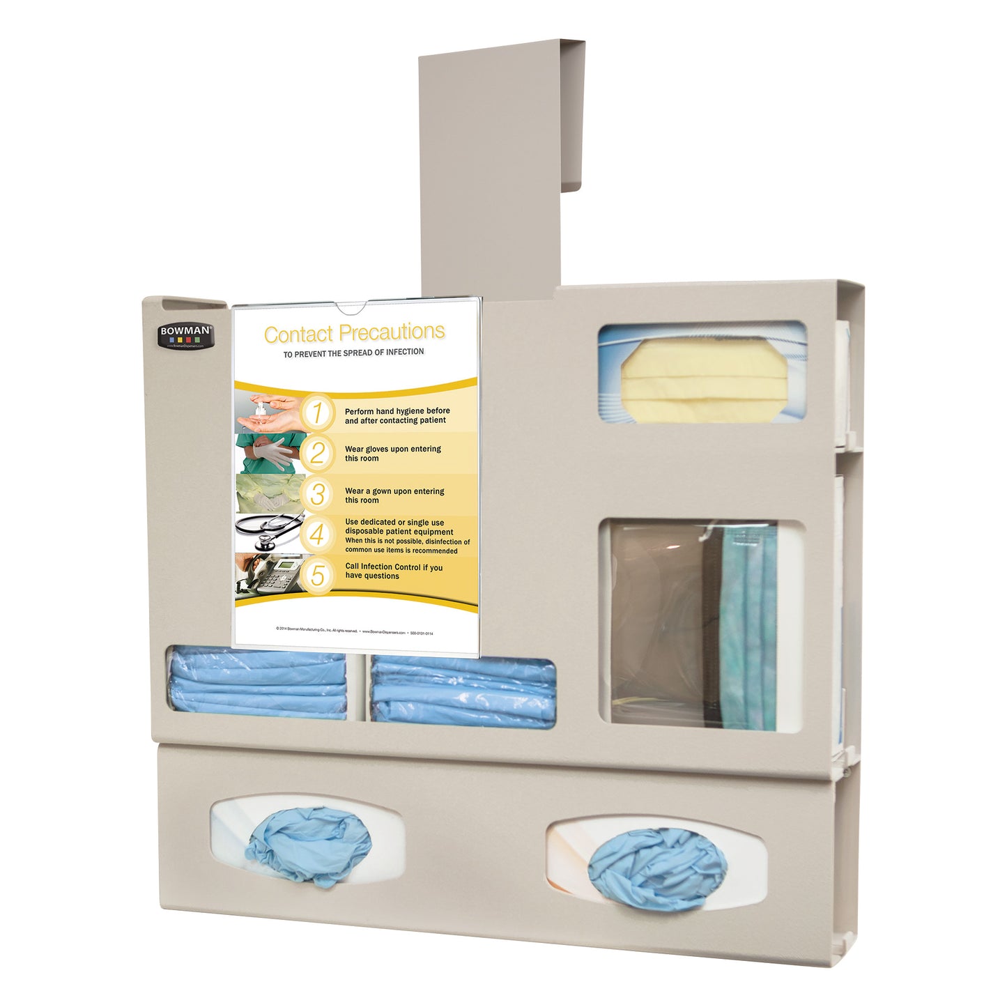 Isolation Station, 4-3/4"D, Double-Glove, Single-Gown, With Clip-On Sign & Door Hanger, Beige ABS