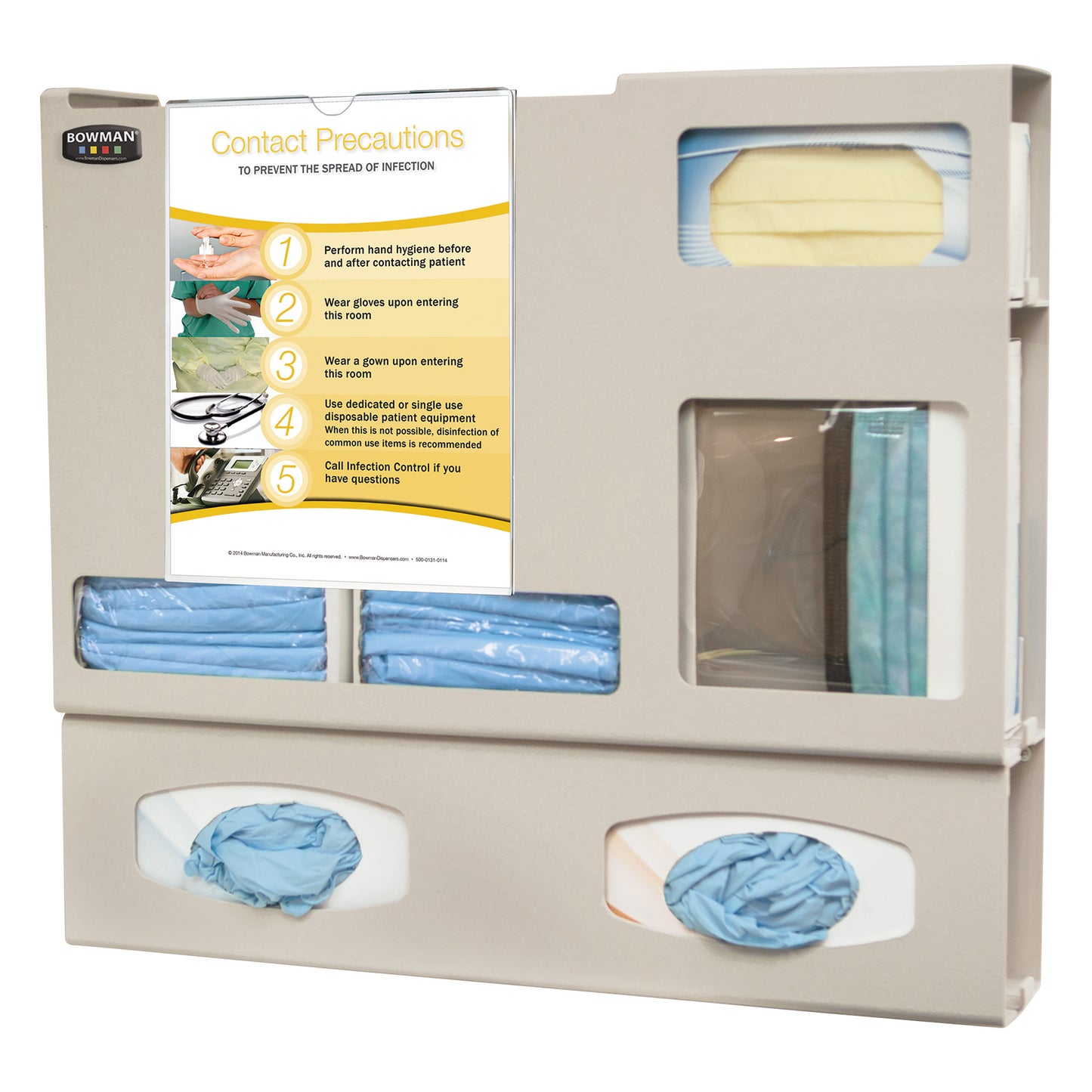 Isolation Station, 4-3/4"D, Double-Glove, Single-Gown, With Clip-On Sign, Beige ABS