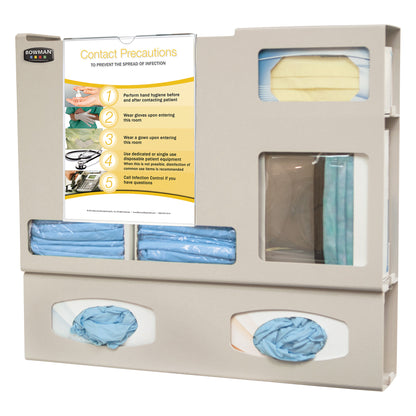 Isolation Station, 4-3/4"D, Double-Glove, Single-Gown, With Clip-On Sign, Beige ABS