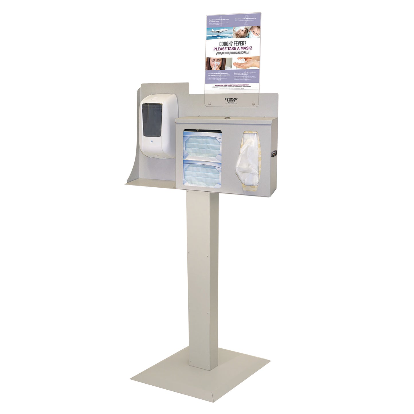 Touchless Hygiene System, Stand, Hand Sanitizer Dispenser Mount, Locking Lid, Vertical Sign, Beige ABS