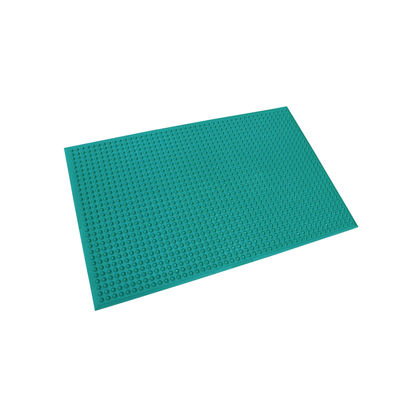 Rectangular turquoise ERGOMAT Hygiene Nitrile Floor Mat with a textured surface and raised dots, shown on a white background.