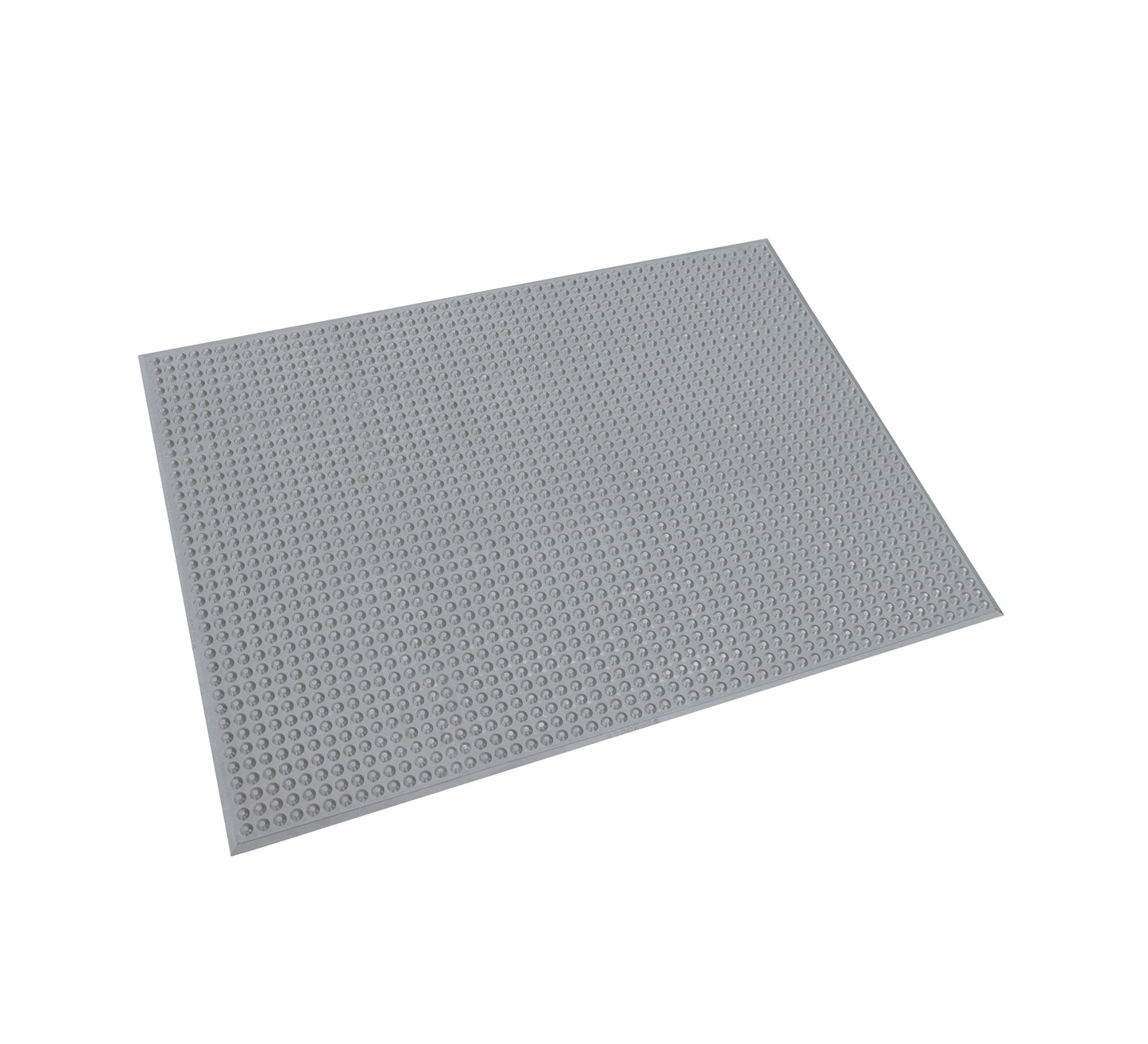 The ERGOMAT Hygiene Nitrile Floor Mat is a large gray mat with a textured surface featuring small circular patterns.