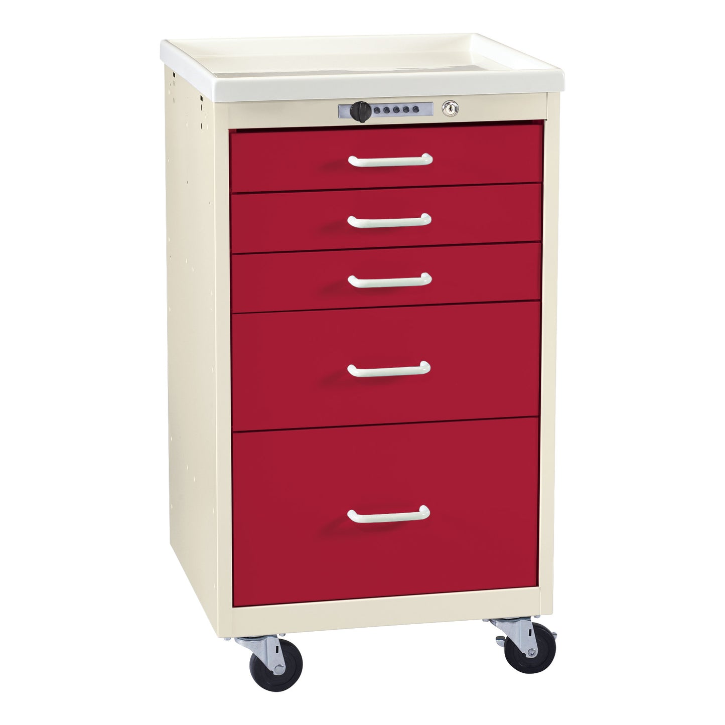 Mini Series 5-Drawer Anesthesia/Procedure Cart, Push-Button Lock, Two-Tone Red