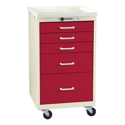 Mini Series 5-Drawer Anesthesia/Procedure Cart, Push-Button Lock, Two-Tone Red