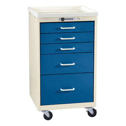 Mini Series 5-Drawer Anesthesia/Procedure Cart, Push-Button Lock, Two-Tone Dark Blue