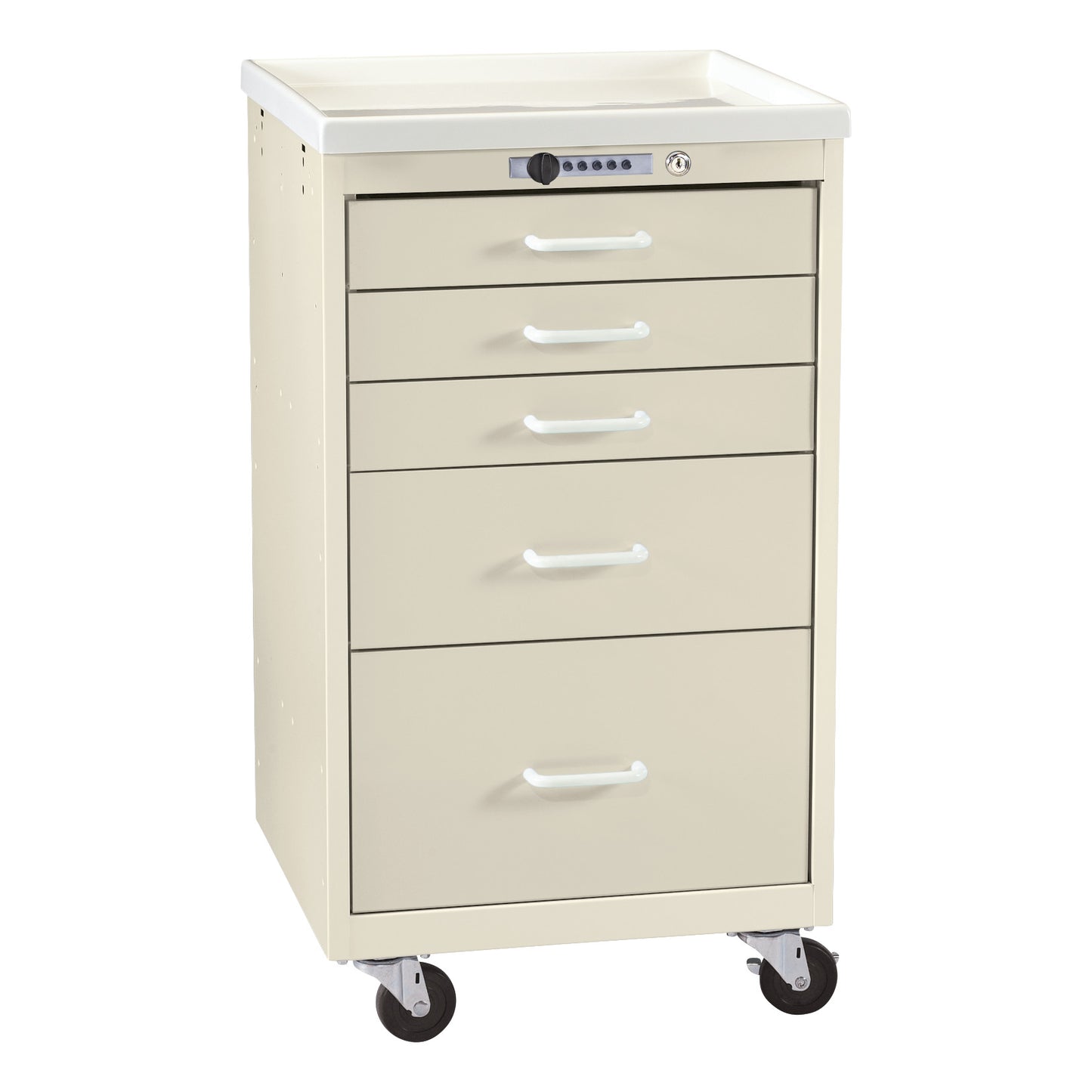 Mini Series 5-Drawer Anesthesia/Procedure Cart, Push-Button Lock, Two-Tone Beige