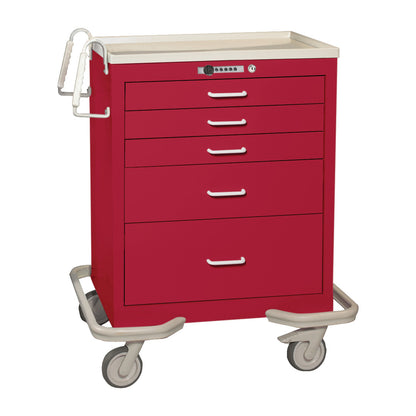 Standard Series 5-Drawer Anesthesia/Procedure Cart, Push-Button Lock, Solid Red