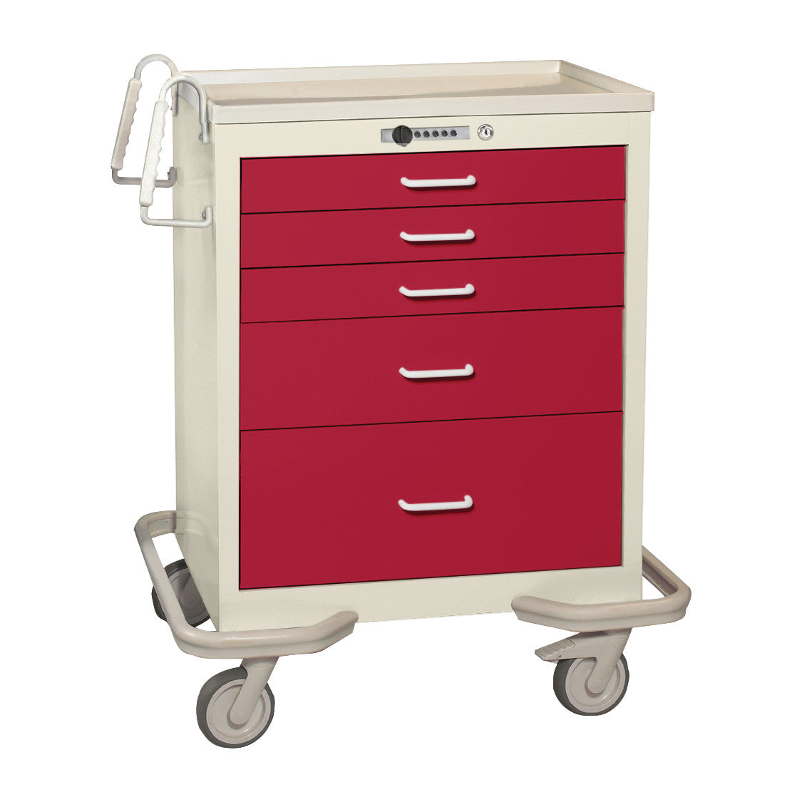 Standard Series 5-Drawer Anesthesia/Procedure Cart, Push-Button Lock, Two-Tone Red