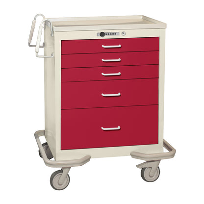 Standard Series 5-Drawer Anesthesia/Procedure Cart, Push-Button Lock, Two-Tone Red